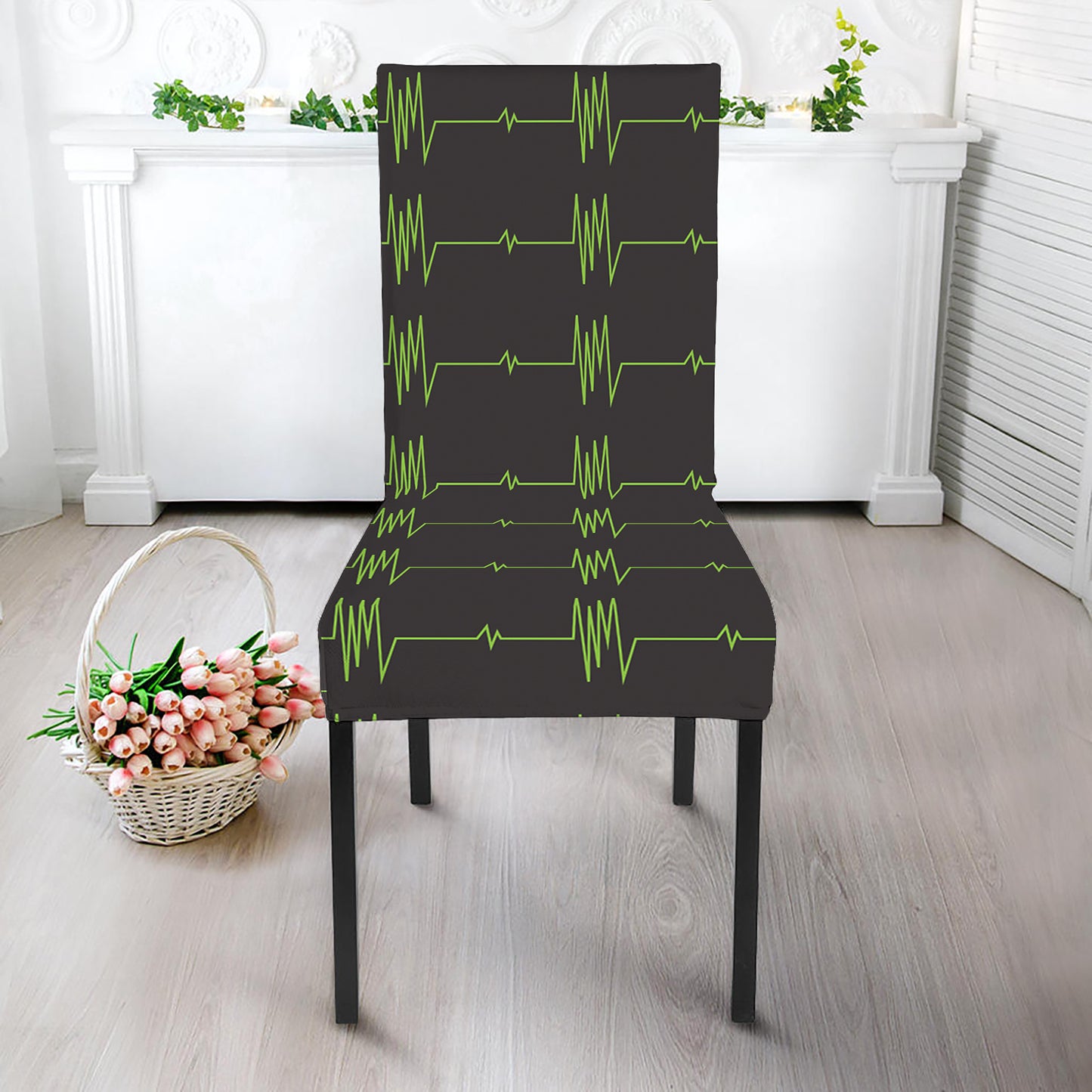 Green Heartbeat Pattern Print Dining Chair Slipcover
