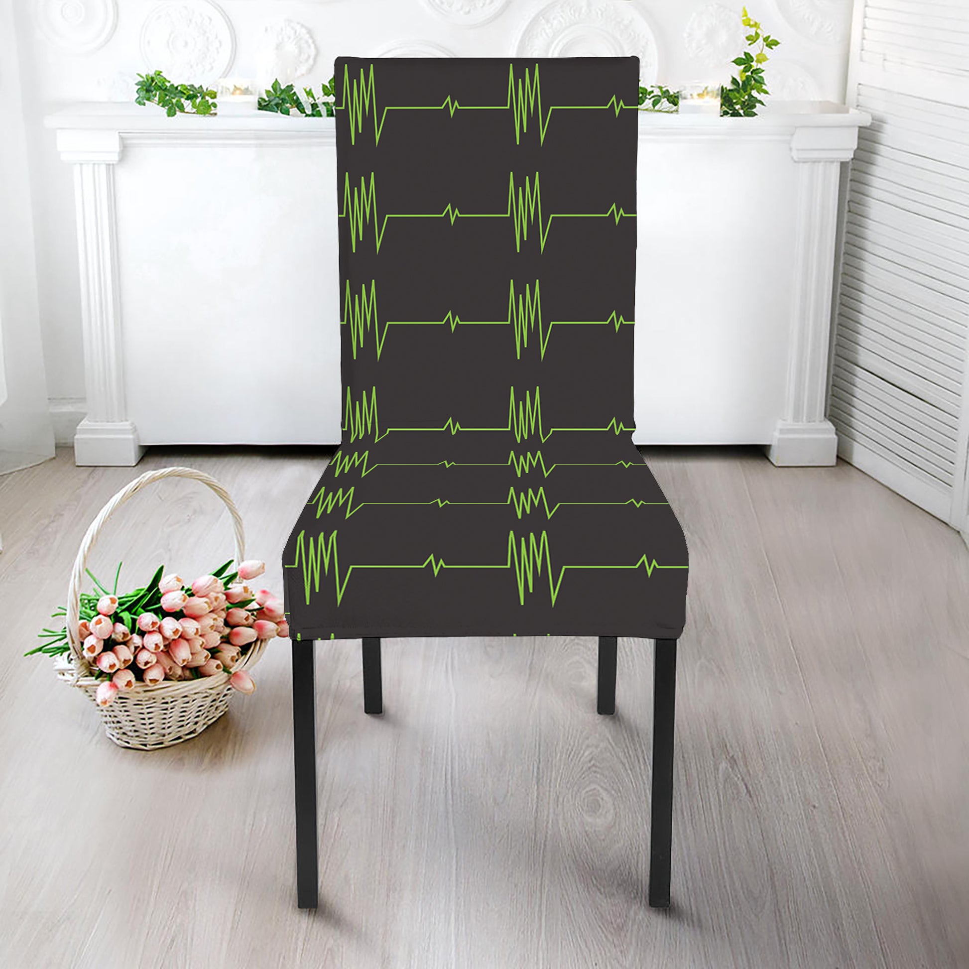 Green Heartbeat Pattern Print Dining Chair Slipcover