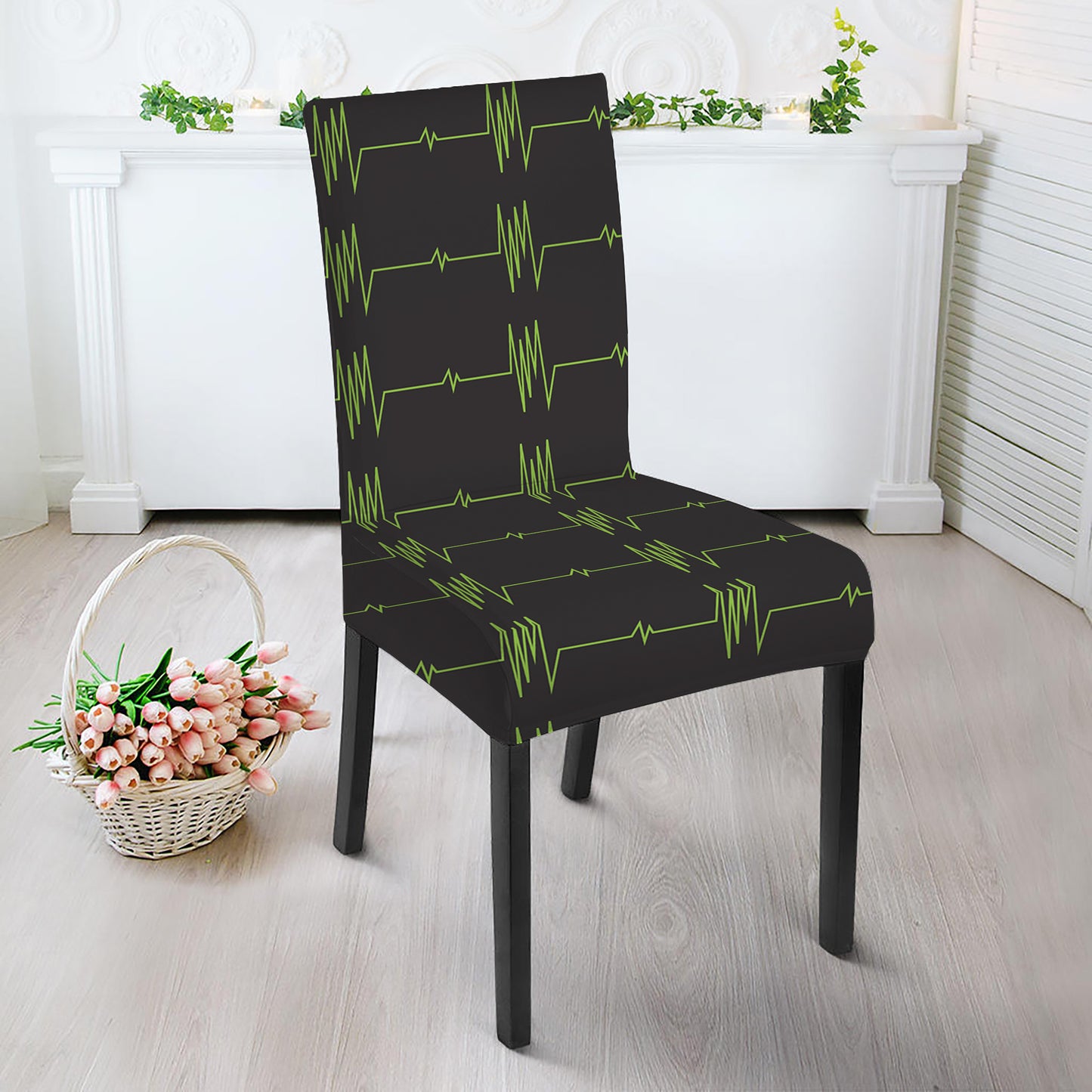 Green Heartbeat Pattern Print Dining Chair Slipcover