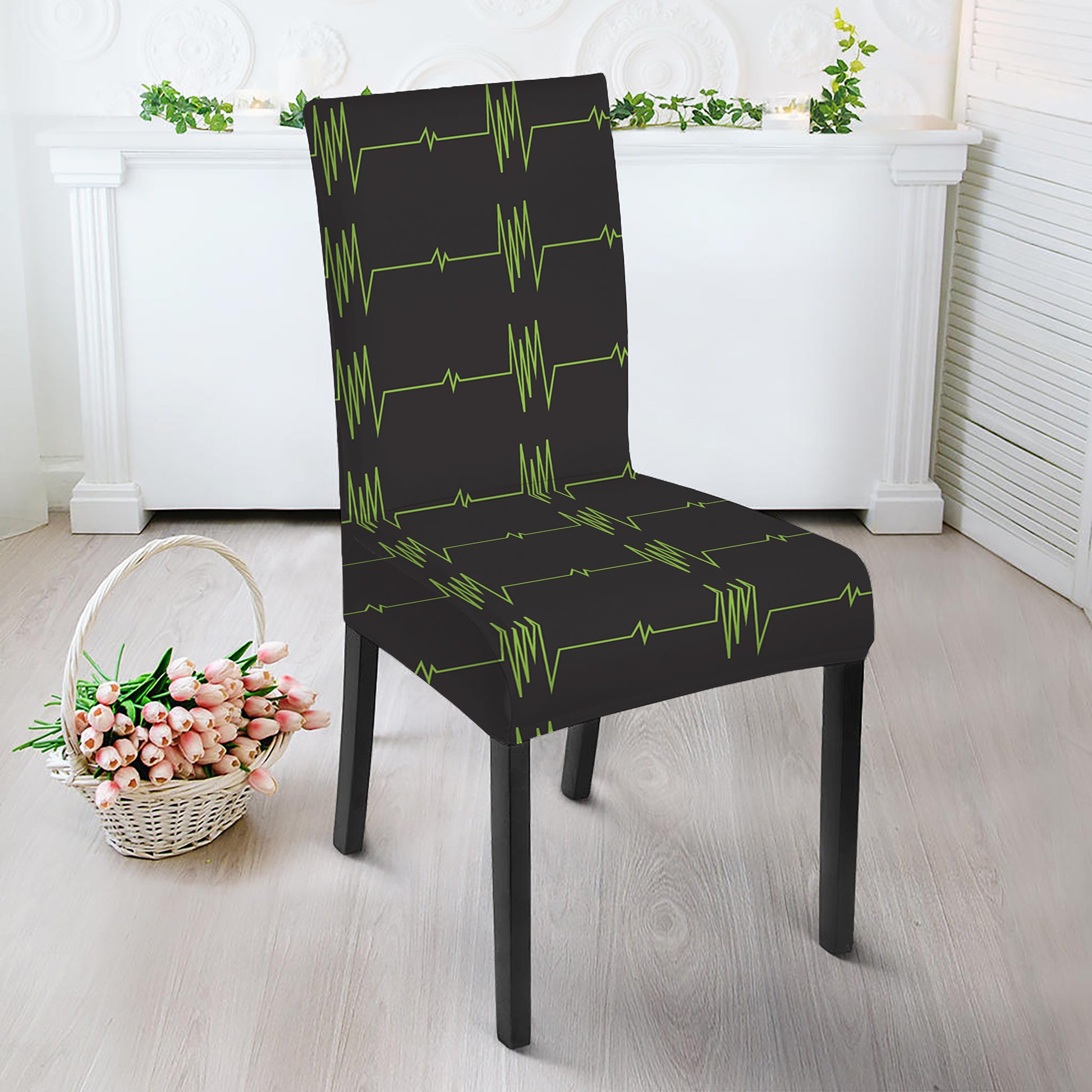 Green Heartbeat Pattern Print Dining Chair Slipcover