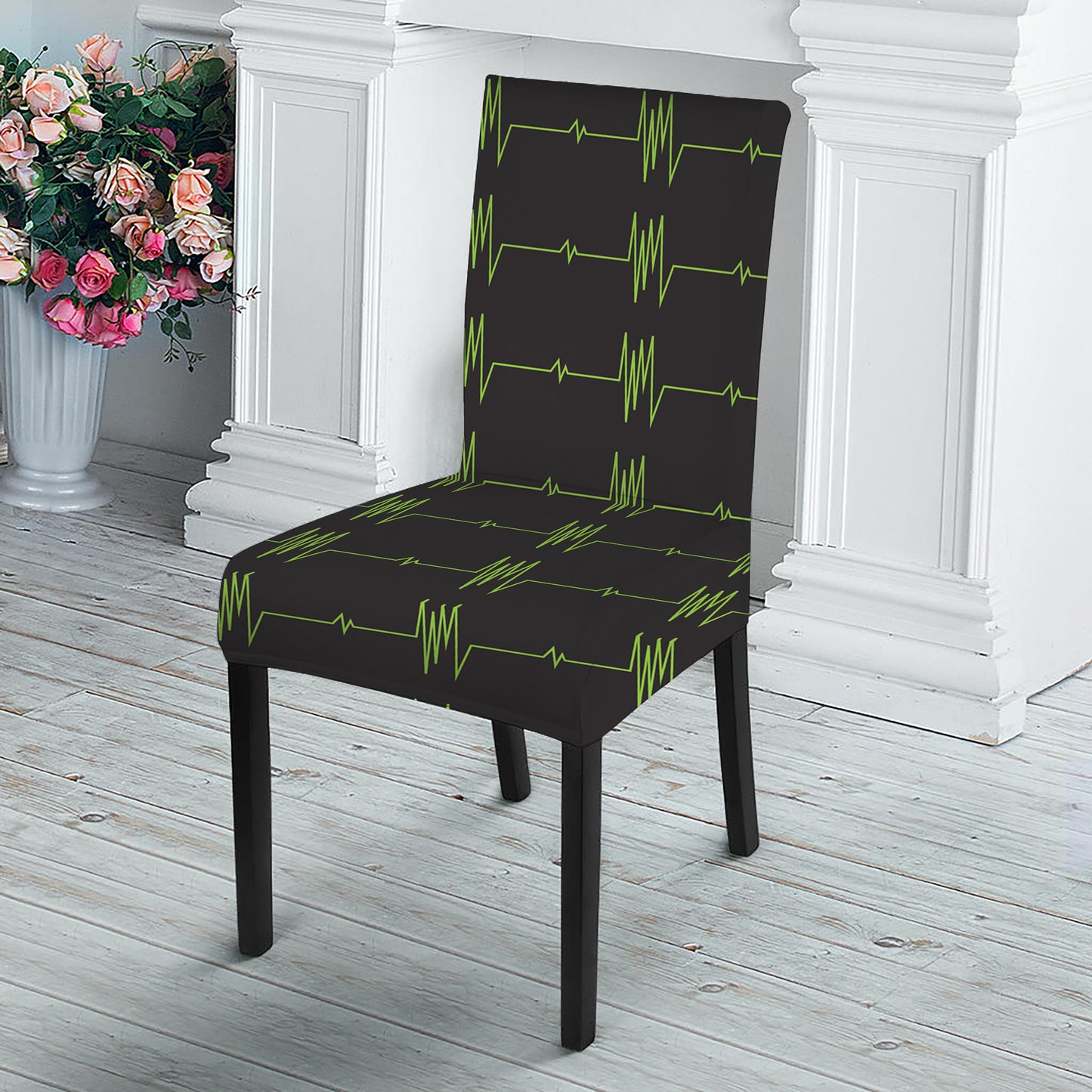 Green Heartbeat Pattern Print Dining Chair Slipcover