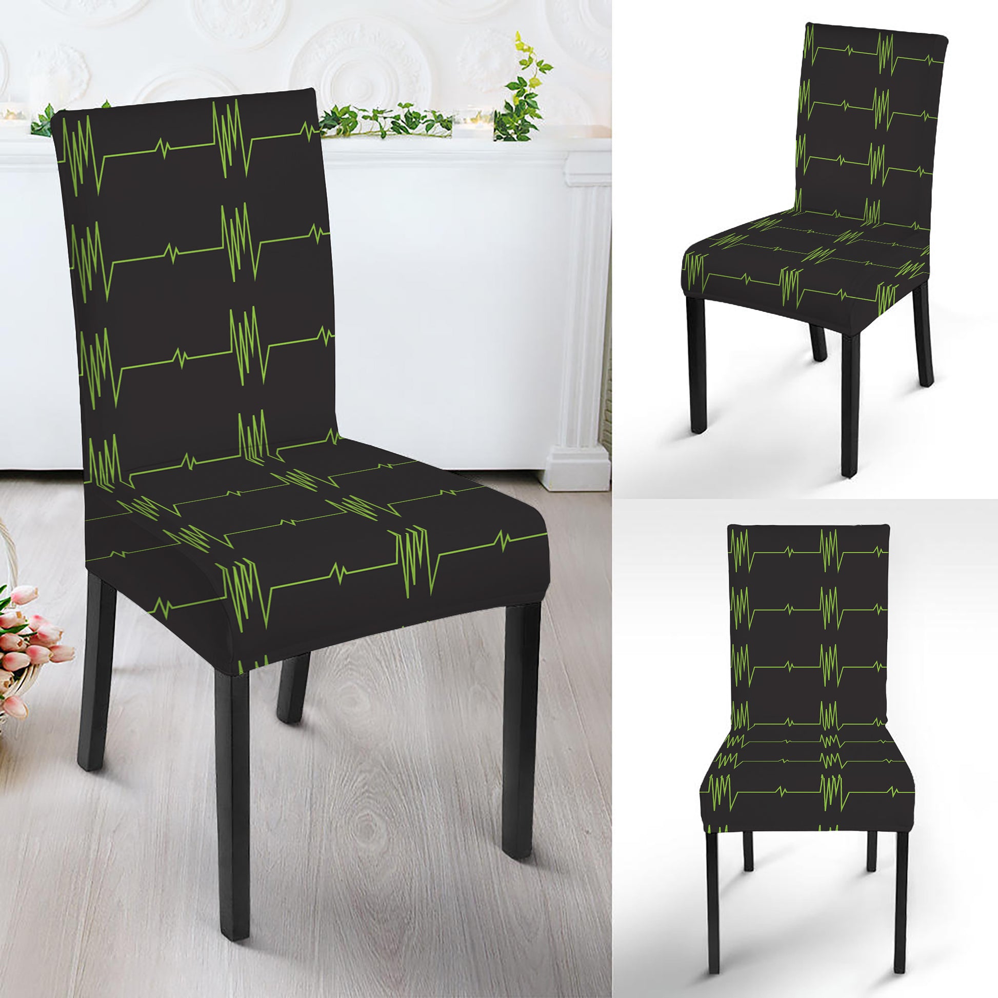 Green Heartbeat Pattern Print Dining Chair Slipcover