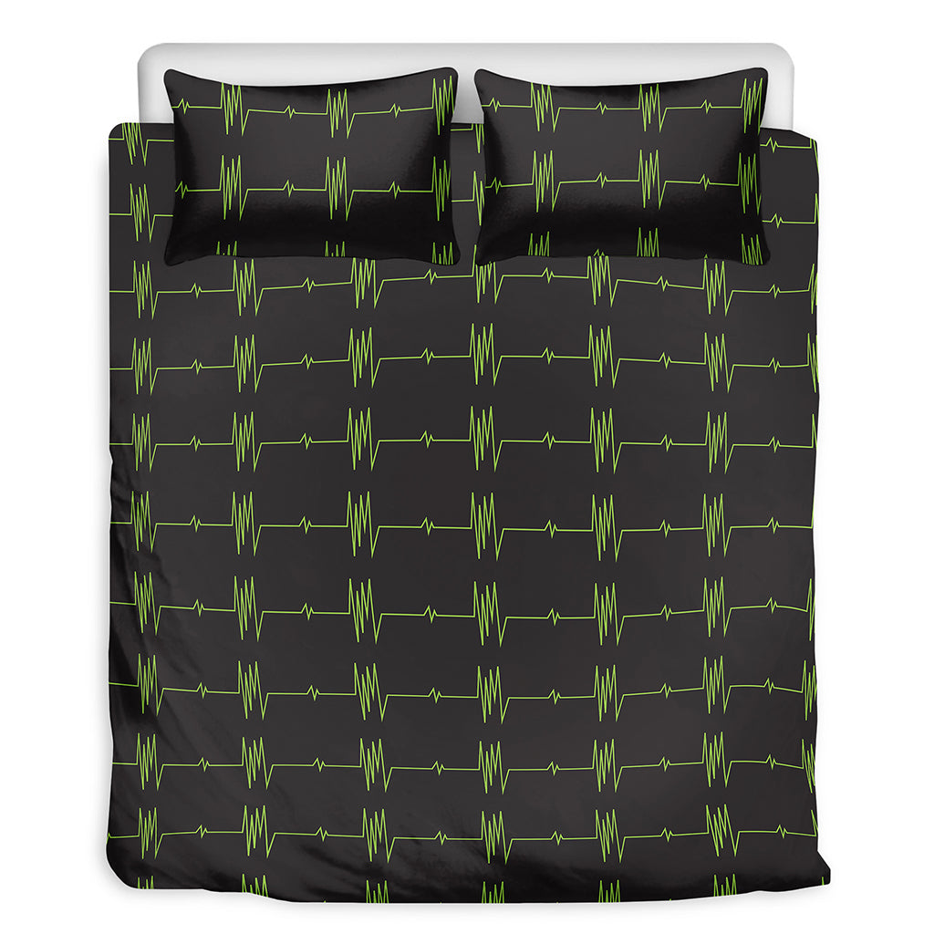 Green Heartbeat Pattern Print Duvet Cover Bedding Set