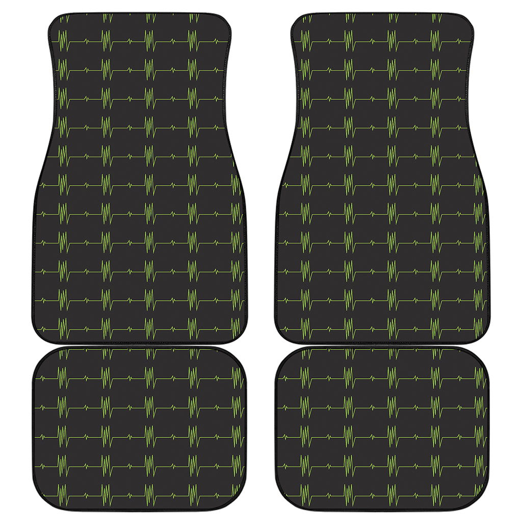 Green Heartbeat Pattern Print Front and Back Car Floor Mats