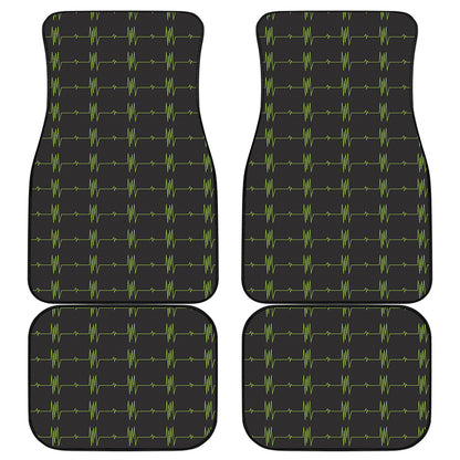 Green Heartbeat Pattern Print Front and Back Car Floor Mats
