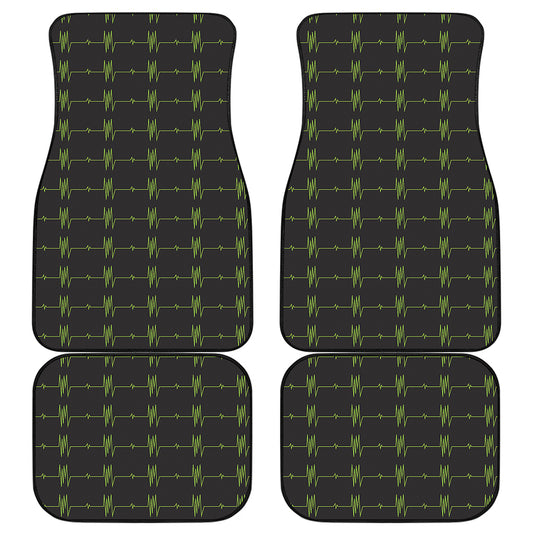 Green Heartbeat Pattern Print Front and Back Car Floor Mats