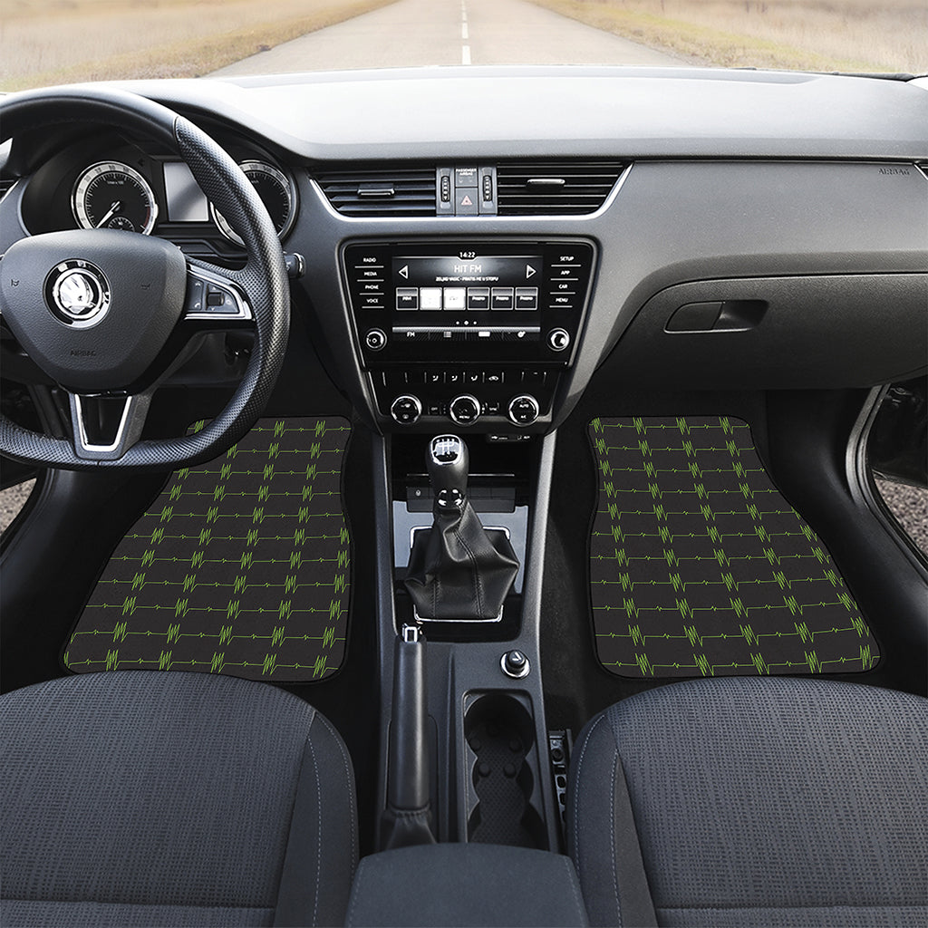 Green Heartbeat Pattern Print Front and Back Car Floor Mats