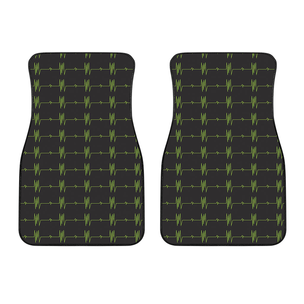 Green Heartbeat Pattern Print Front Car Floor Mats