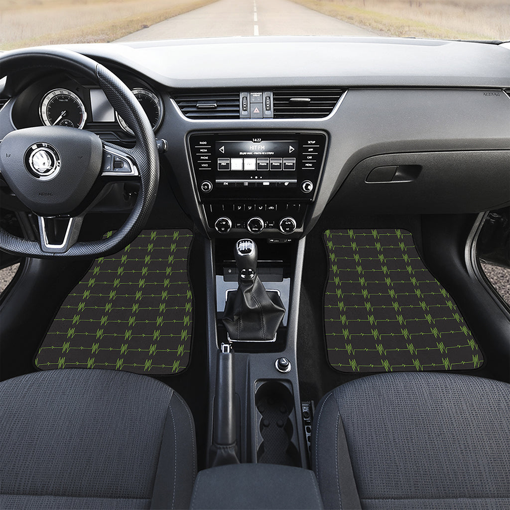 Green Heartbeat Pattern Print Front Car Floor Mats