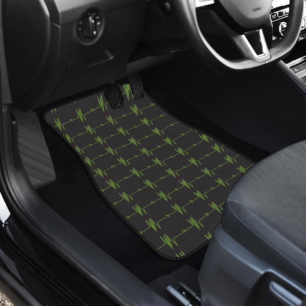Green Heartbeat Pattern Print Front Car Floor Mats