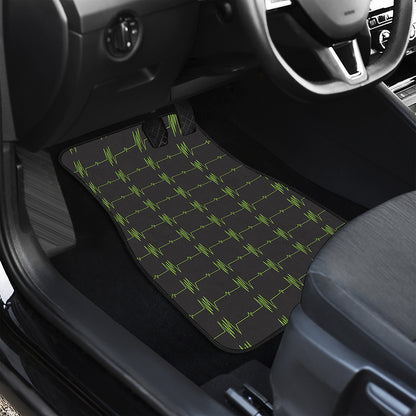 Green Heartbeat Pattern Print Front Car Floor Mats