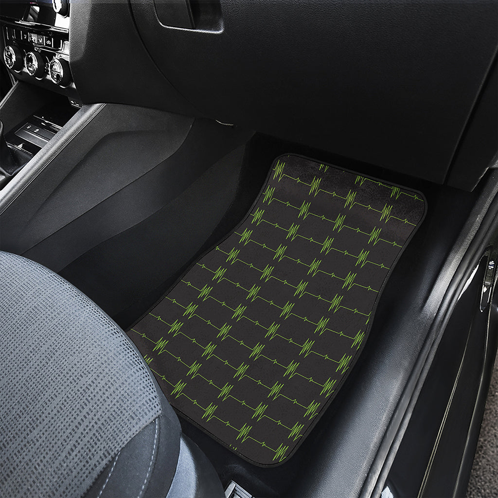 Green Heartbeat Pattern Print Front Car Floor Mats