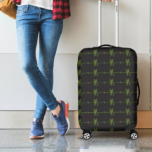 Green Heartbeat Pattern Print Luggage Cover