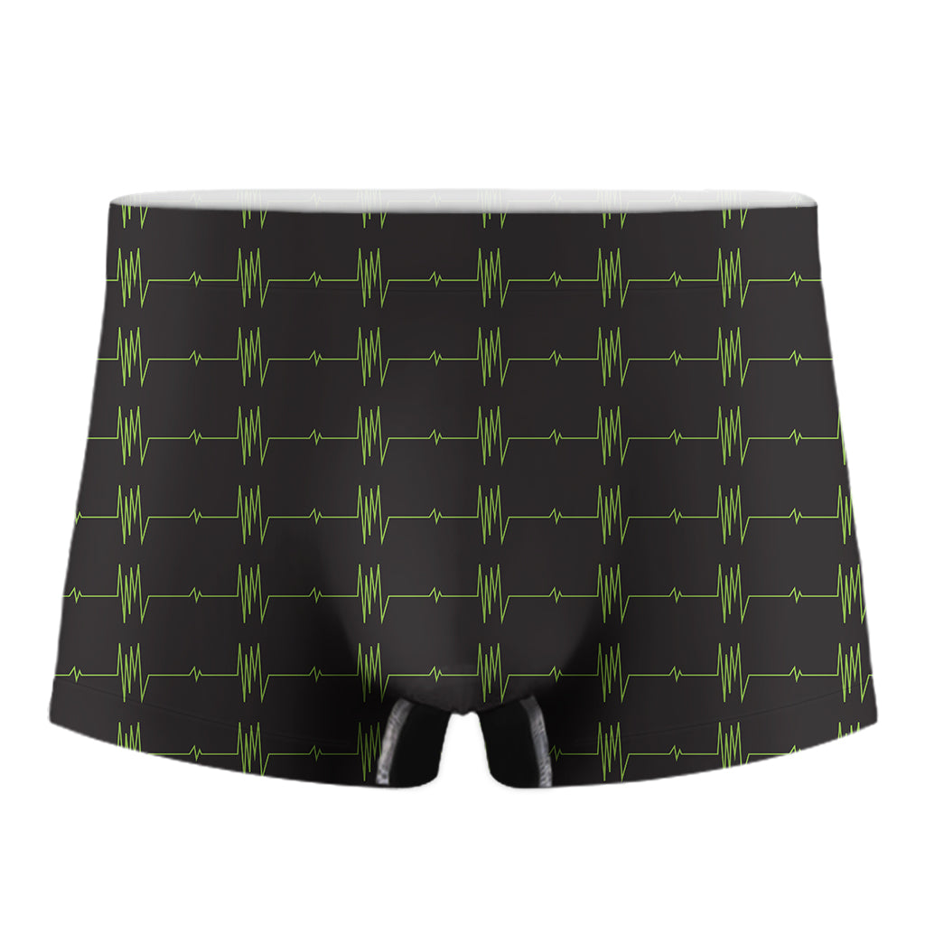 Green Heartbeat Pattern Print Men's Boxer Briefs