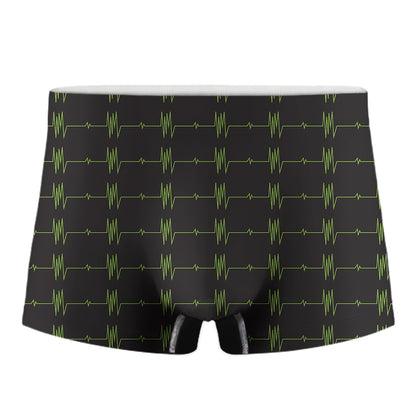 Green Heartbeat Pattern Print Men's Boxer Briefs