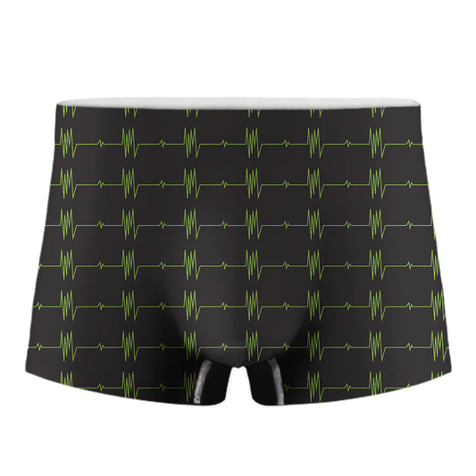 Green Heartbeat Pattern Print Men's Boxer Briefs