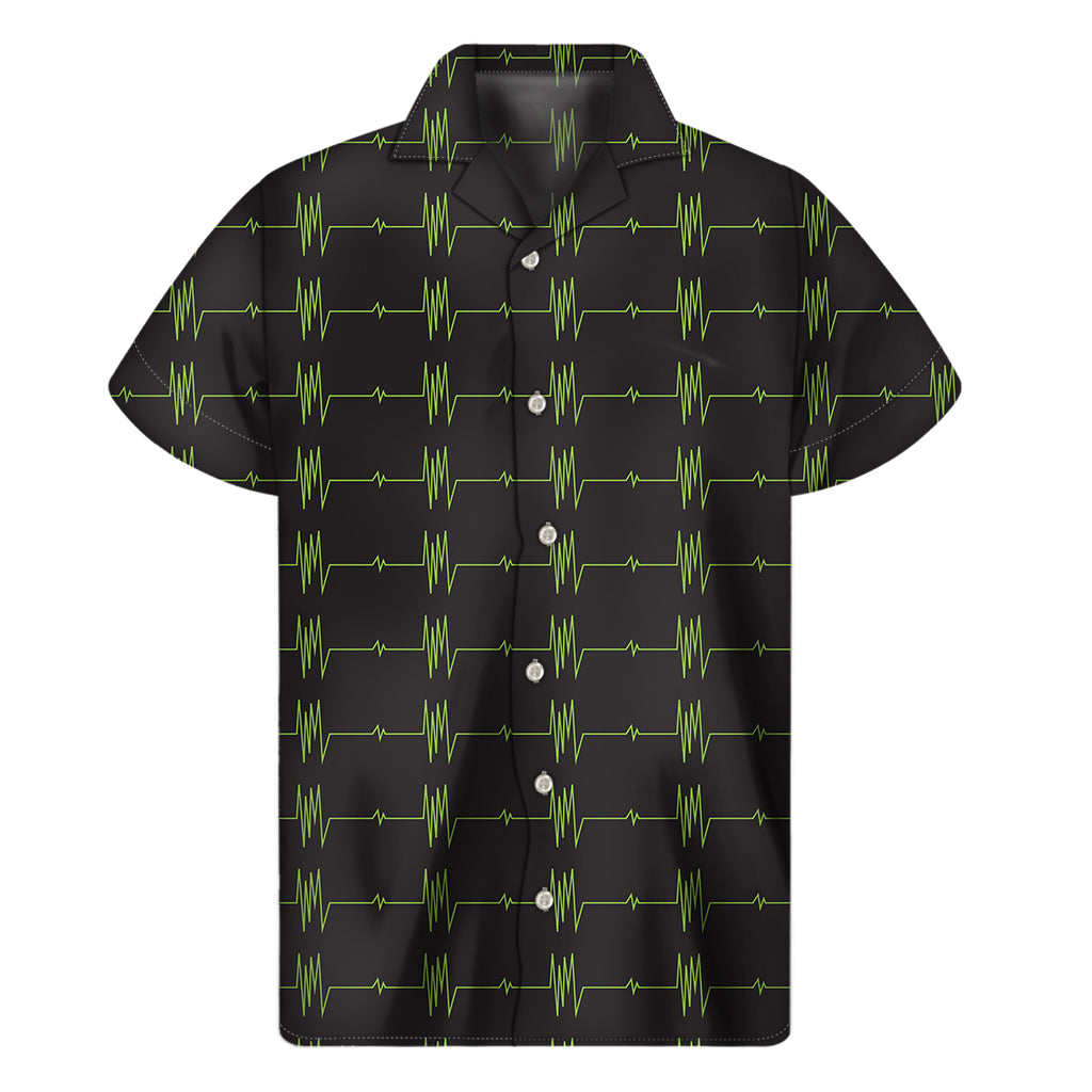 Green Heartbeat Pattern Print Men's Short Sleeve Shirt
