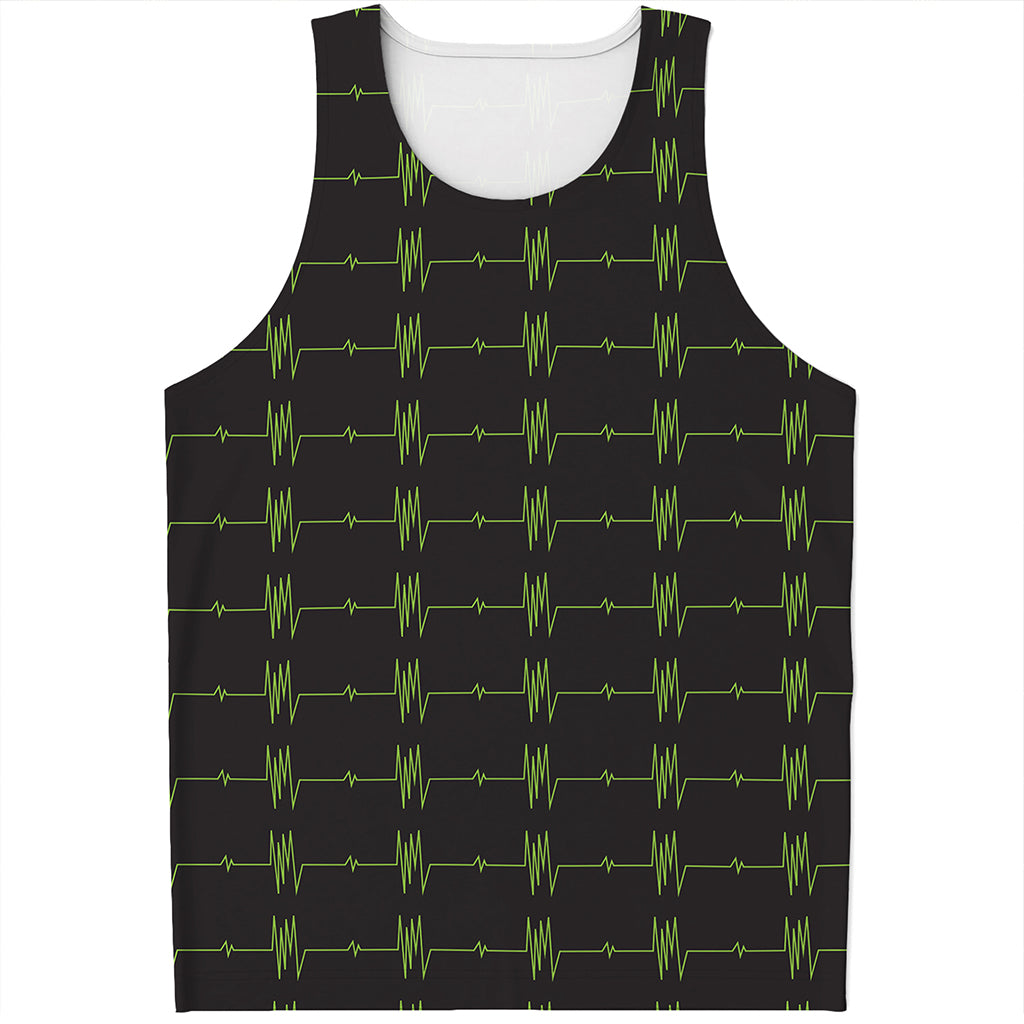 Green Heartbeat Pattern Print Men's Tank Top
