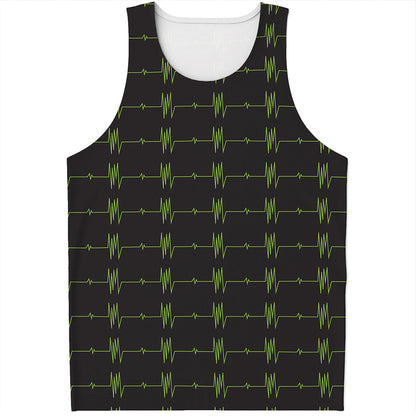 Green Heartbeat Pattern Print Men's Tank Top