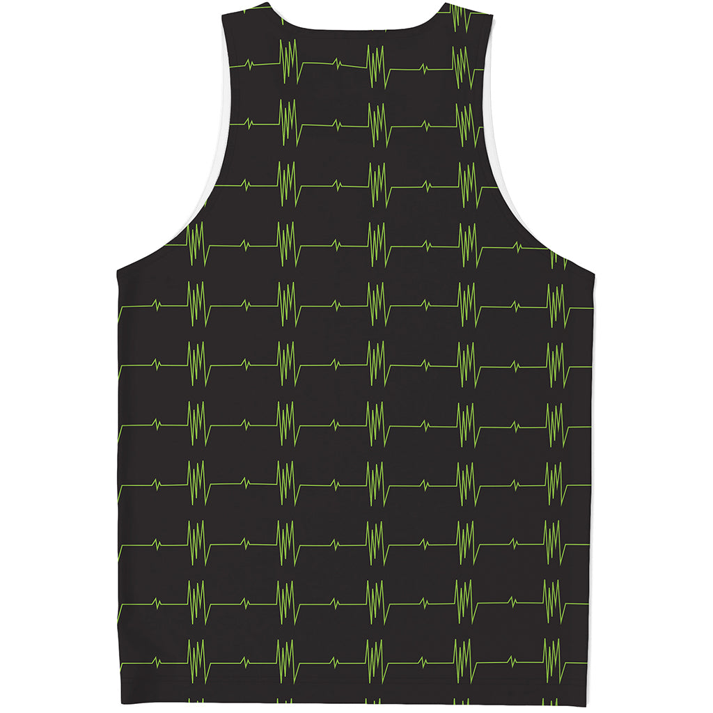 Green Heartbeat Pattern Print Men's Tank Top