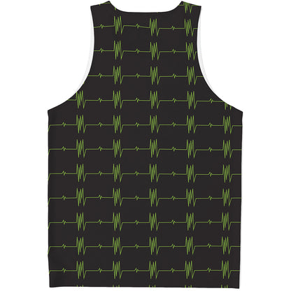 Green Heartbeat Pattern Print Men's Tank Top