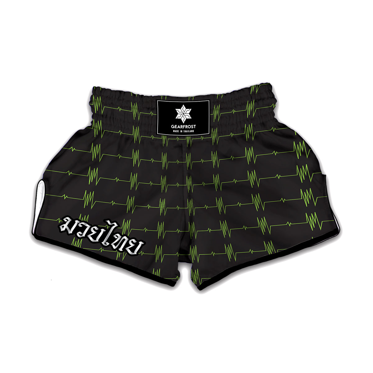 Green Heartbeat Pattern Print Muay Thai Boxing Shorts