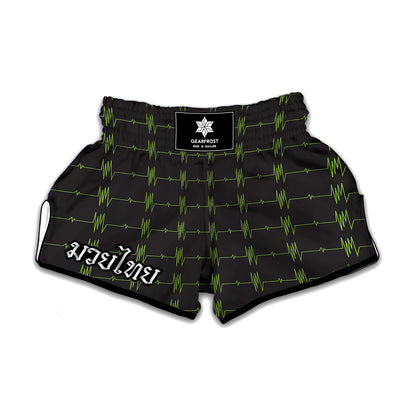 Green Heartbeat Pattern Print Muay Thai Boxing Shorts