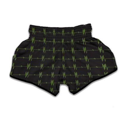 Green Heartbeat Pattern Print Muay Thai Boxing Shorts