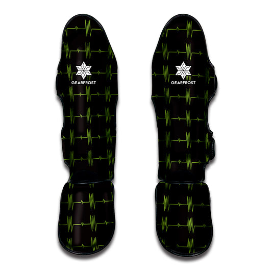 Green Heartbeat Pattern Print Muay Thai Shin Guard