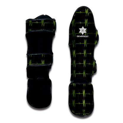Green Heartbeat Pattern Print Muay Thai Shin Guard