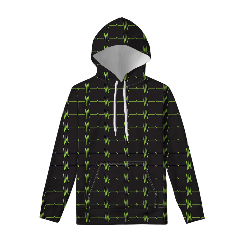 Green Heartbeat Pattern Print Pullover Hoodie