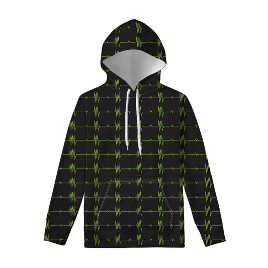 Green Heartbeat Pattern Print Pullover Hoodie