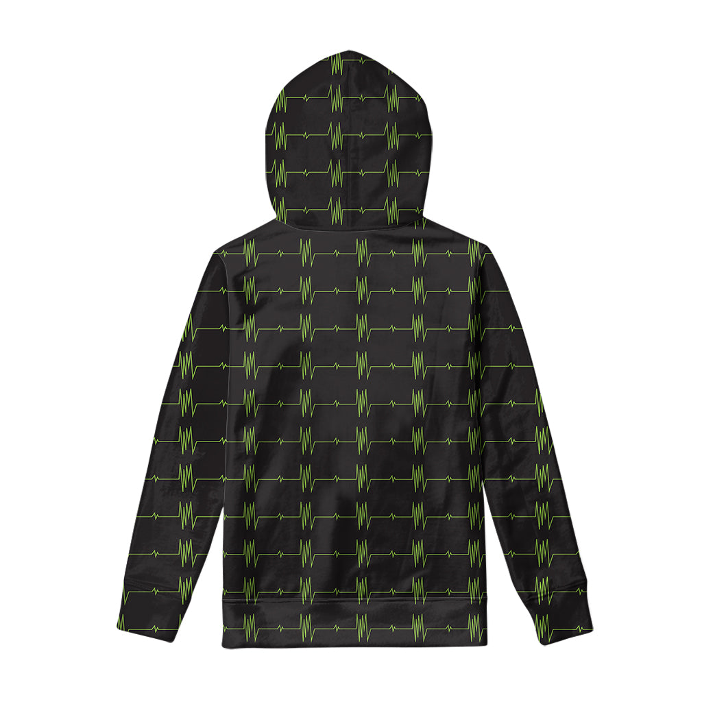Green Heartbeat Pattern Print Pullover Hoodie