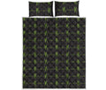 Green Heartbeat Pattern Print Quilt Bed Set