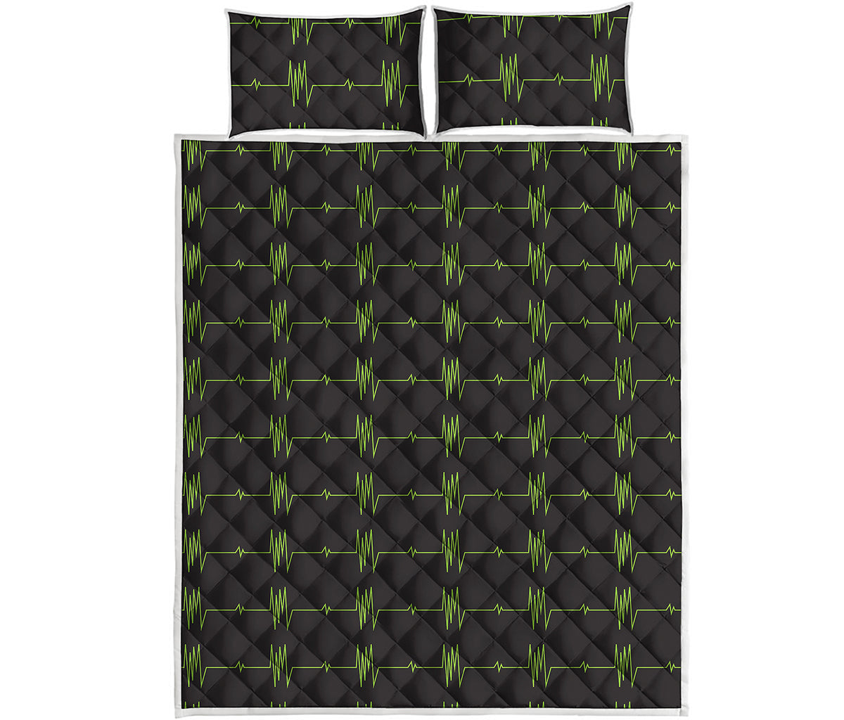 Green Heartbeat Pattern Print Quilt Bed Set