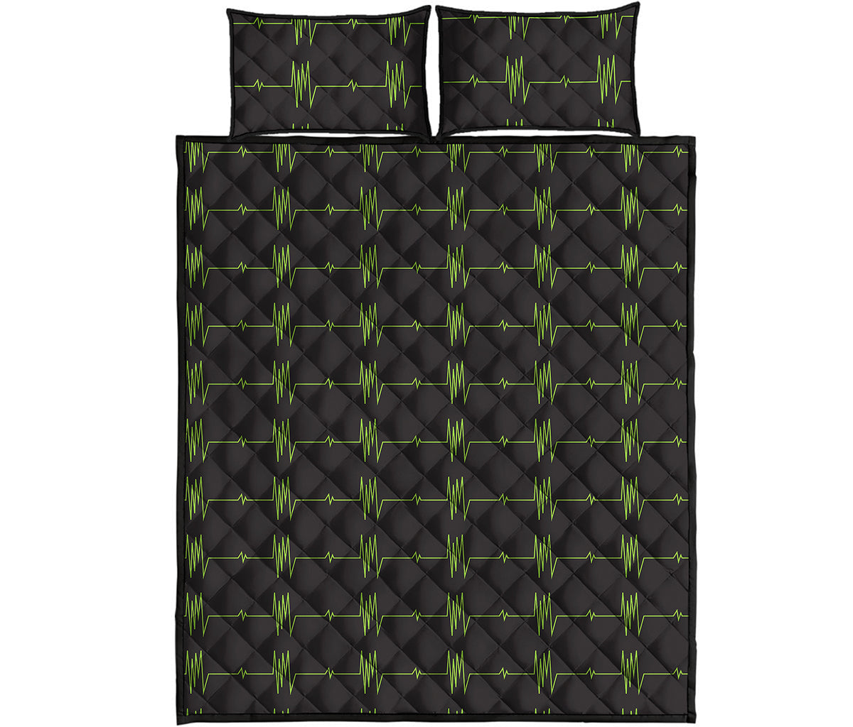 Green Heartbeat Pattern Print Quilt Bed Set