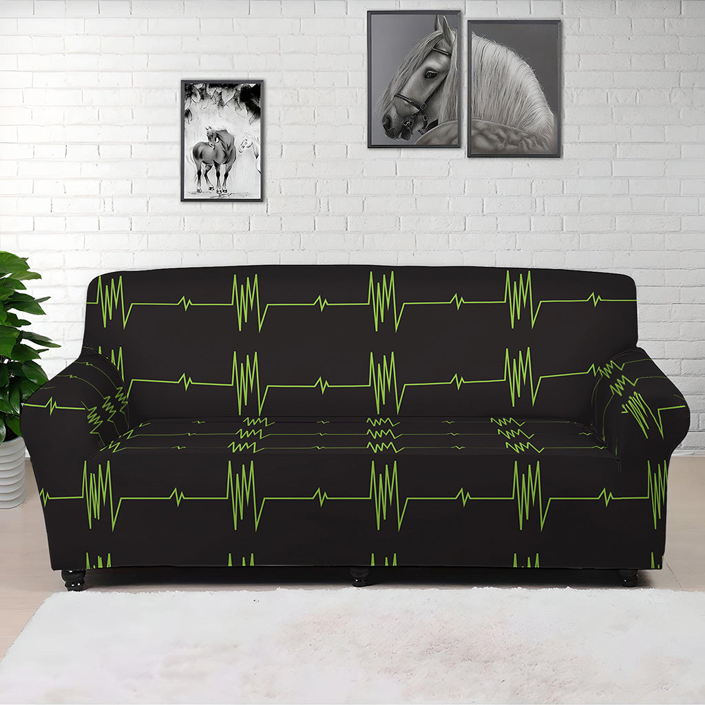 Green Heartbeat Pattern Print Sofa Cover