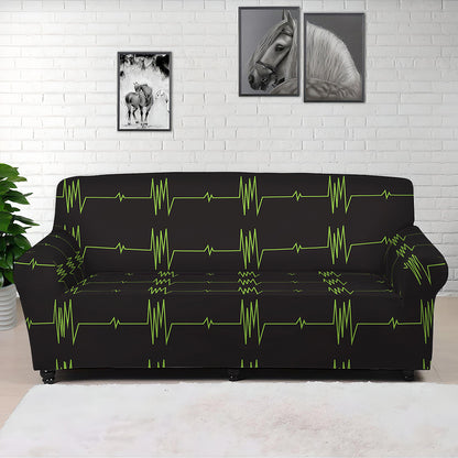 Green Heartbeat Pattern Print Sofa Cover