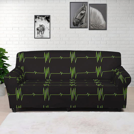 Green Heartbeat Pattern Print Sofa Cover