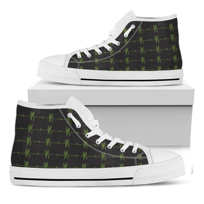 Green Heartbeat Pattern Print White High Top Shoes
