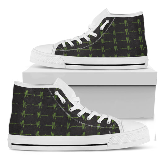 Green Heartbeat Pattern Print White High Top Shoes