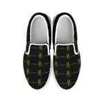 Green Heartbeat Pattern Print White Slip On Shoes