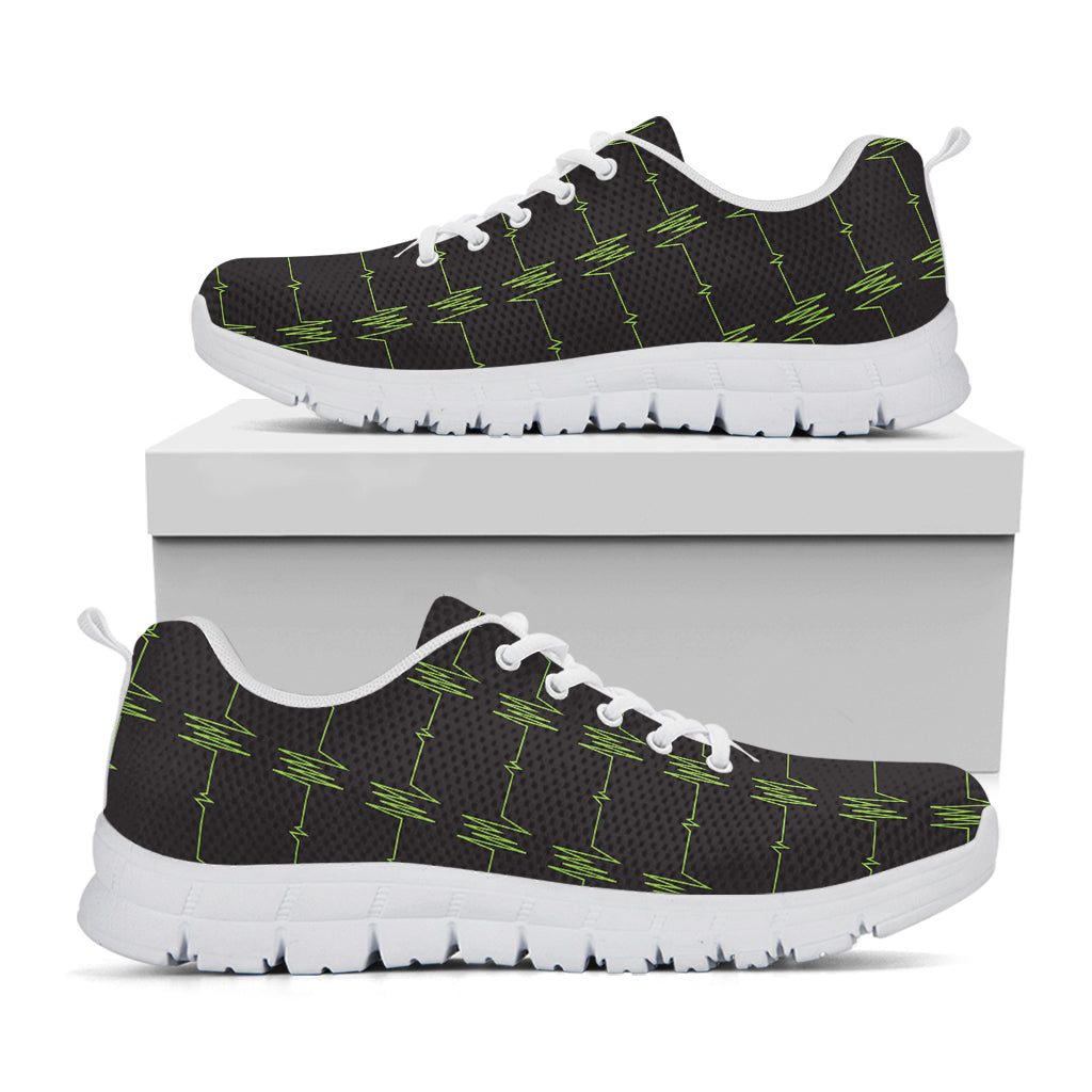 Green Heartbeat Pattern Print White Sneakers