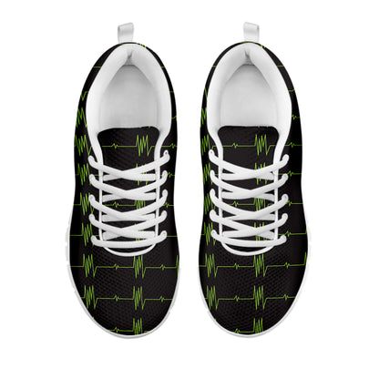 Green Heartbeat Pattern Print White Sneakers