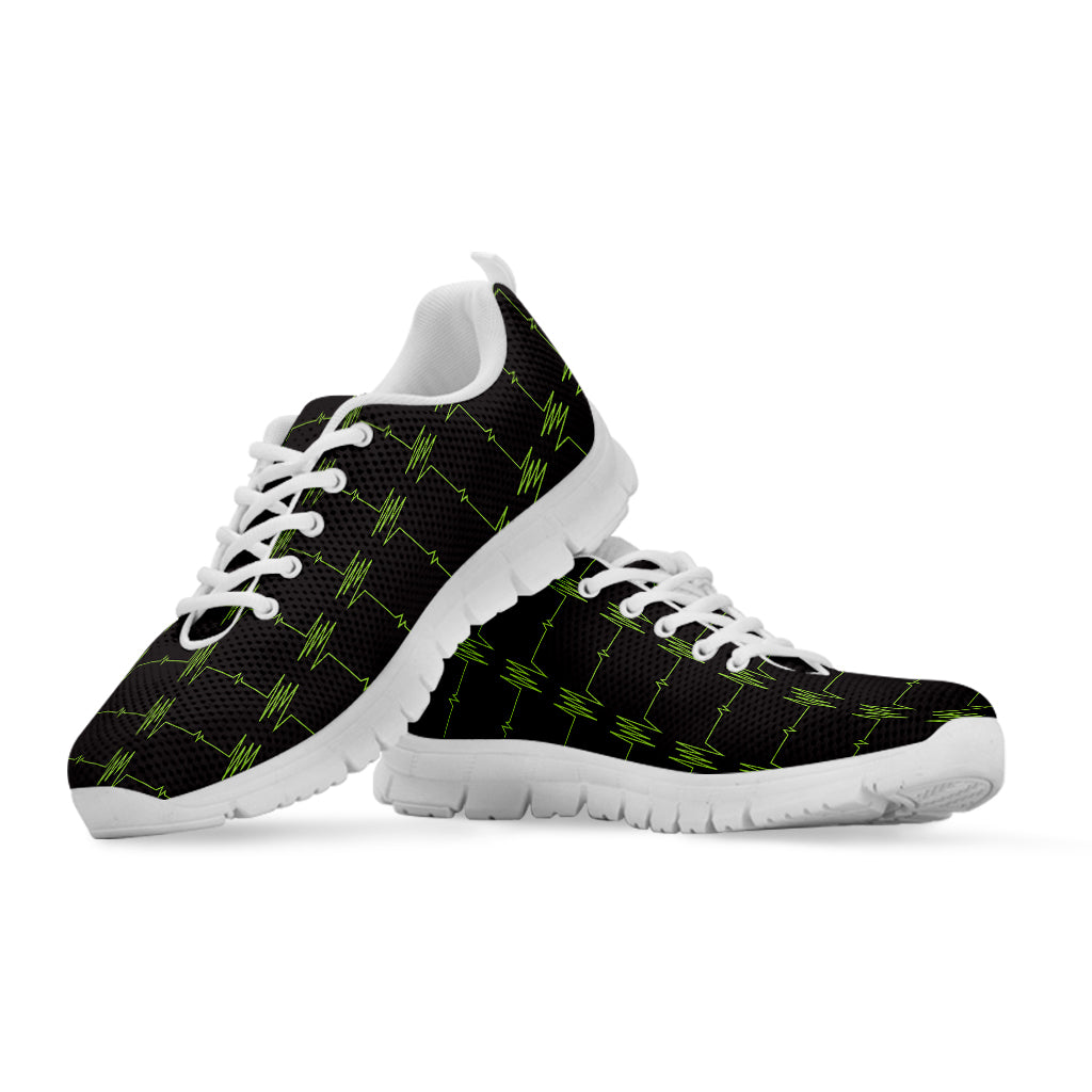 Green Heartbeat Pattern Print White Sneakers