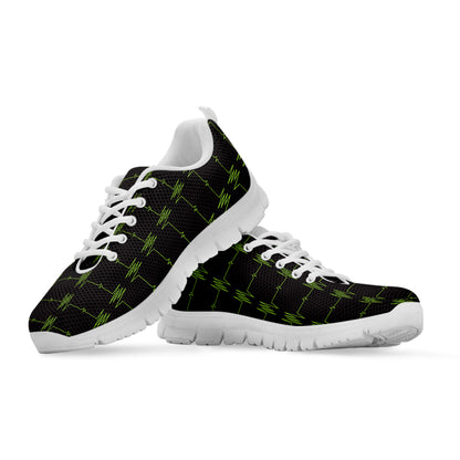 Green Heartbeat Pattern Print White Sneakers