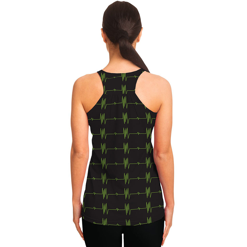 Green Heartbeat Pattern Print Women's Racerback Tank Top