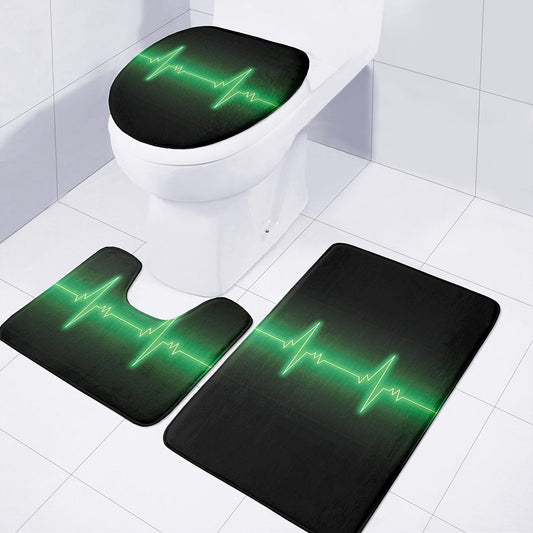 Green Heartbeat Print 3 Piece Bath Mat Set