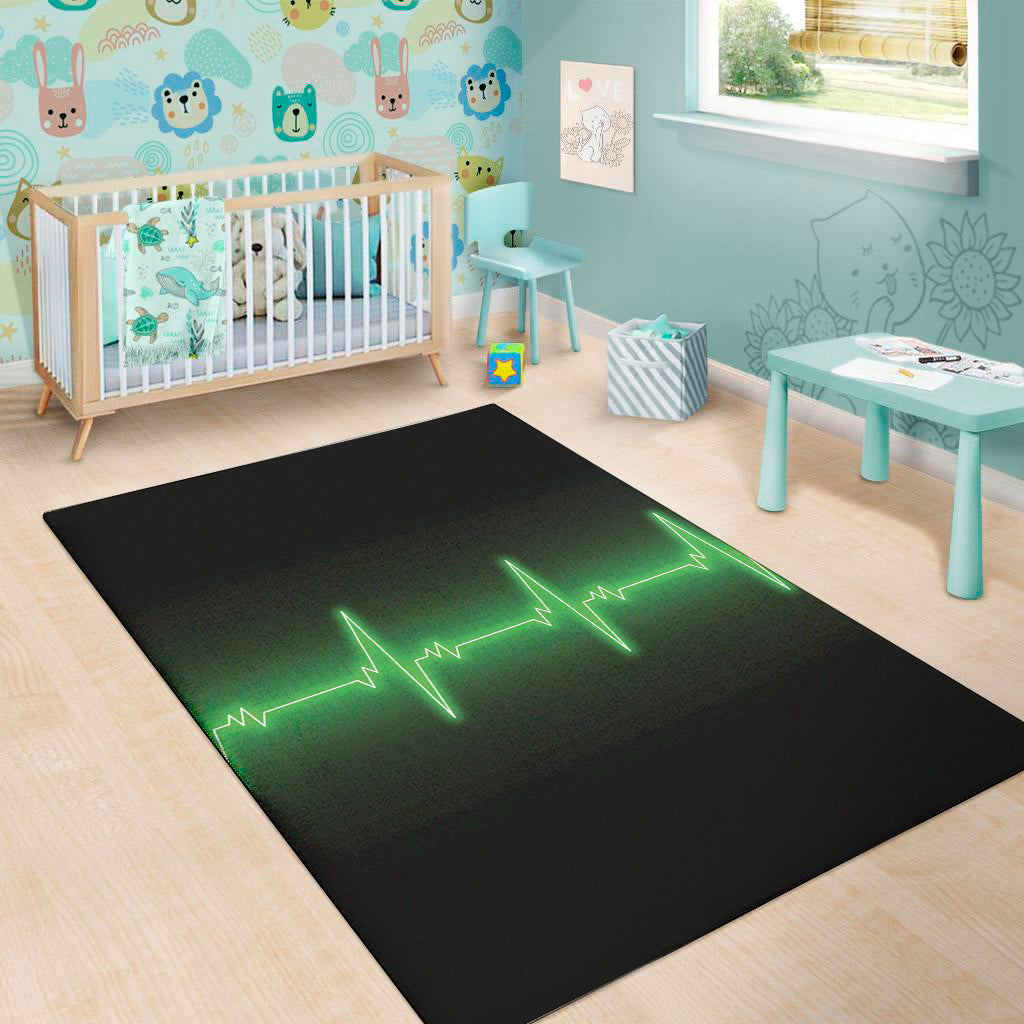 Green Heartbeat Print Area Rug