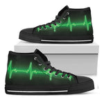 Green Heartbeat Print Black High Top Shoes
